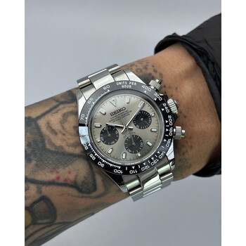 Custom Seiko Mod • Rhodium Grey Daytona Quartz Chronograph • 39.5mm
